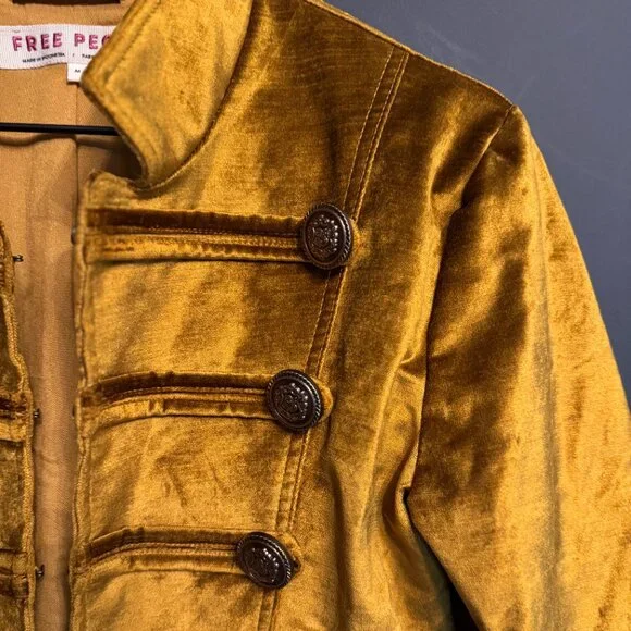 Free People Military Gold Orange Yellow Velvet MilitaryJacket Size Medium M - Picture 5 of 10